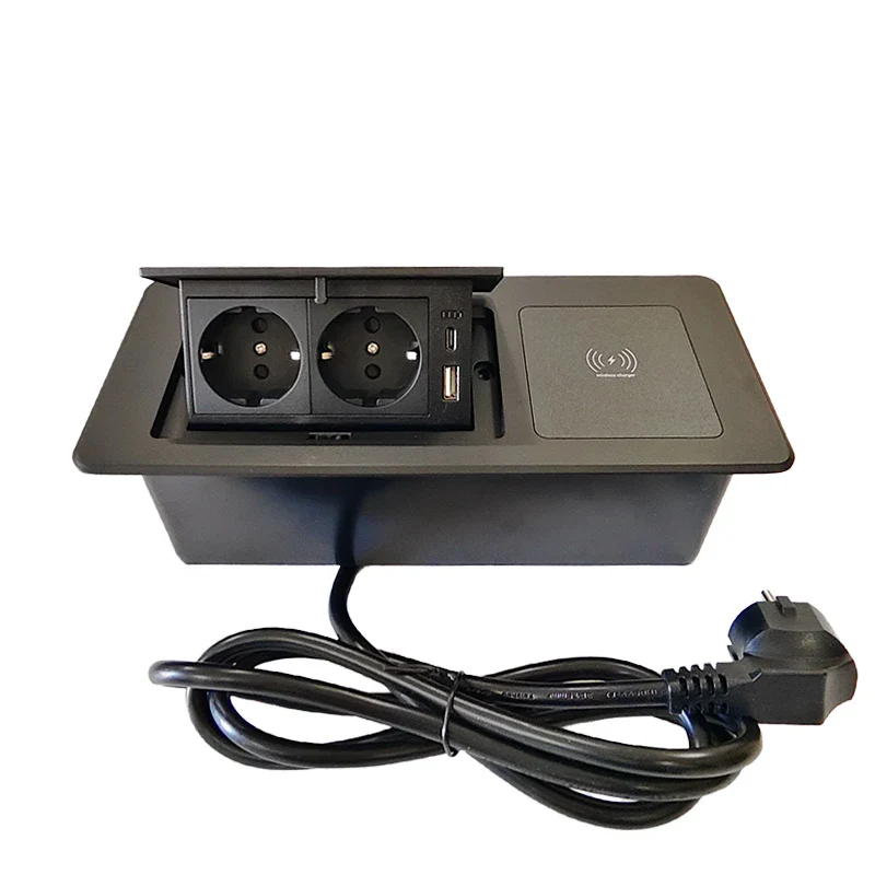 Desktop pop up Socket 2 EU plug with USB A&amp;C charging with Wireless charging with 1.8m power cable - Image 4