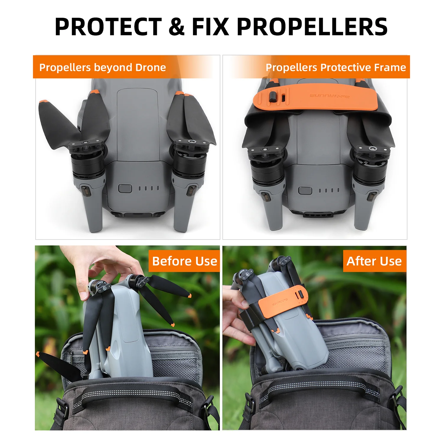 SUNNYLIFE A3-SJ663 For DJI Air 3 Drone Propeller Holder Plastic+Silicone Propeller Fixing Stabilizer - Black - Image 3