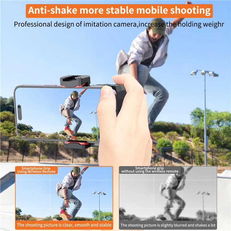 UURIG PH-14 Wireless Selfie Booster Handle Grip Phone Holder Stabilizer Built-in LED Fill Light for Video Photo Shooting - Image 3