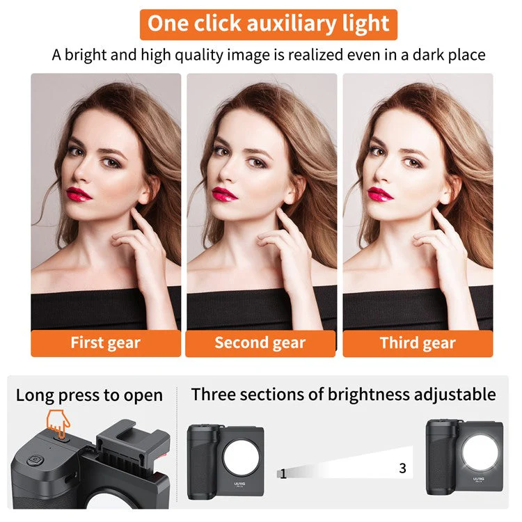 UURIG PH-14 Wireless Selfie Booster Handle Grip Phone Holder Stabilizer Built-in LED Fill Light for Video Photo Shooting - Image 4
