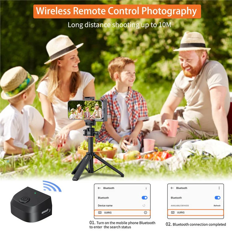 UURIG PH-14 Wireless Selfie Booster Handle Grip Phone Holder Stabilizer Built-in LED Fill Light for Video Photo Shooting - Image 5