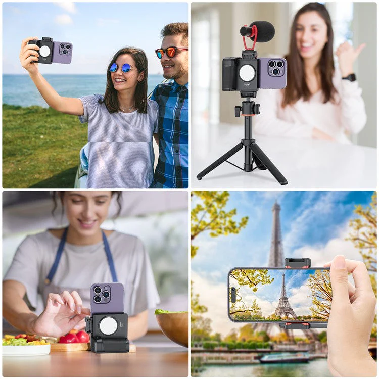 UURIG PH-14 Wireless Selfie Booster Handle Grip Phone Holder Stabilizer Built-in LED Fill Light for Video Photo Shooting - Image 6